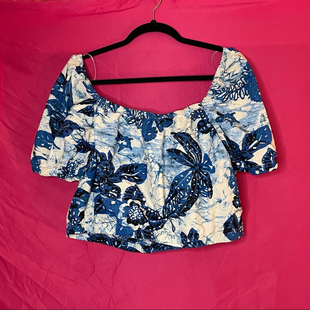 H&M Blue flower off the shoulder shirt